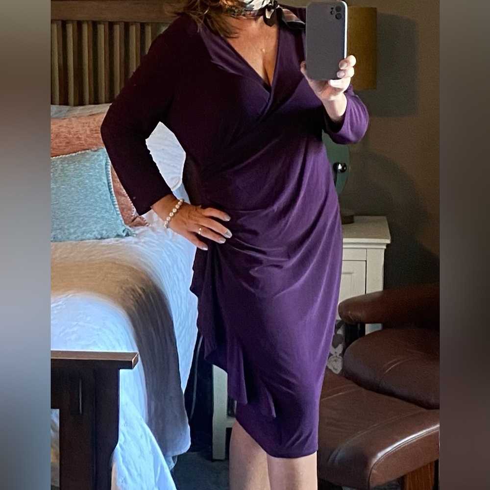 SALE Anne Klein Deep Purple Long Sleeve Dress